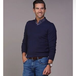 NEW Collars & Co Navy Luxury Touch Cotton and Cashmere V-Neck Sweater XXXL 3XL